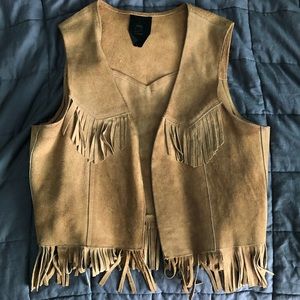 genuine leather fringe vest